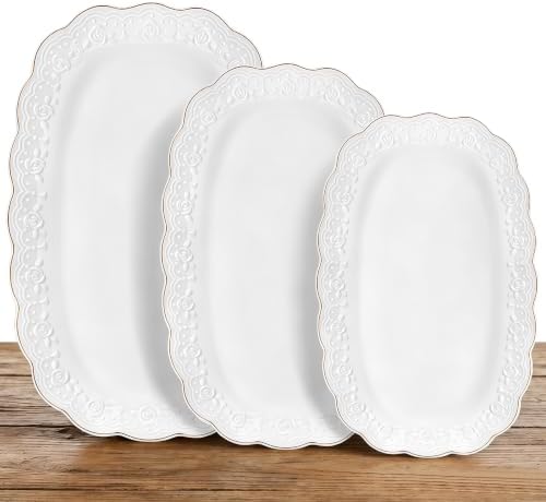Kassel Ceramic Serving Platter Set | 16”/14”/12” Oval Serving Trays