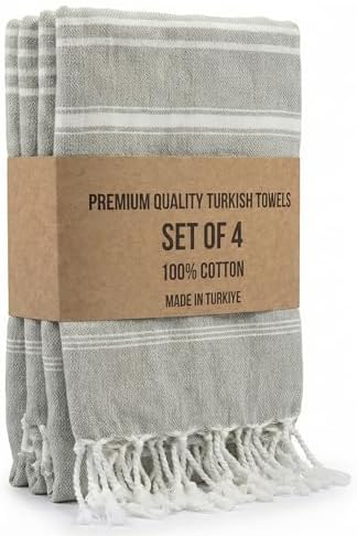 Clotho 4 Pack Silver Gray Turkish Hand Towels for Bathroom 18x40 Large