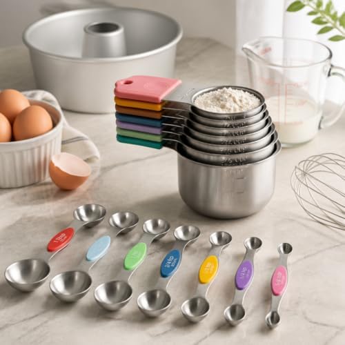16Pcs 304 Stainless Steel Measuring Cups Spoons Set Color Silicone