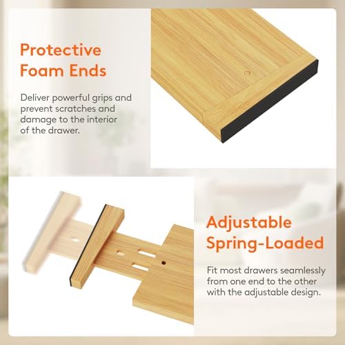 Lifewit 4" High Dresser Drawer Dividers, Adjustable Bamboo Drawer