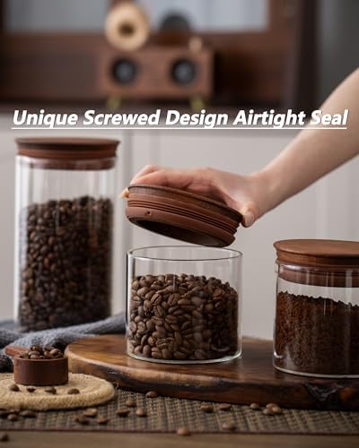 17 oz Coffee Canister with Scoop and Wooden Lids, Airtight Glass