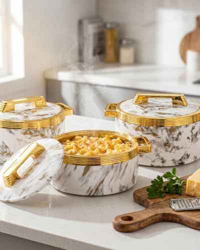 3 Piece Insulated Casserole Dishes with Lids, Thermal Serving Bowls Set