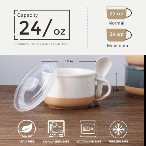 GBhome Ceramic Soup Mugs with Handles and Lids,24 OZ Soup Cups Set of