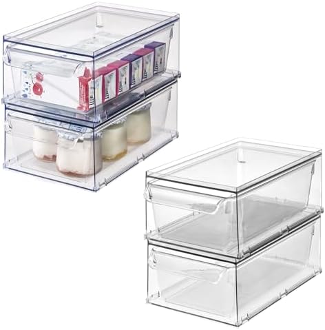 iDesign Stackable Kitchen Storage Drawer, Set of 4, Clear