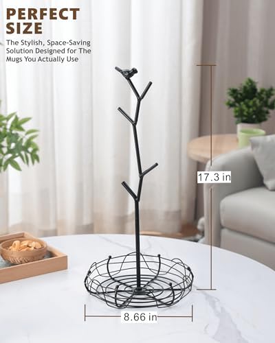 Coffee Mug Holder for Countertop, Mug Tree with Bird's Nest Storage