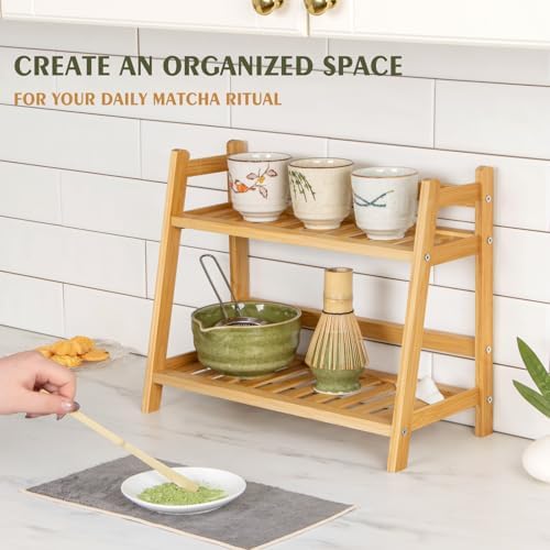 ANBOXIT Bamboo Matcha Station Organizer, 2 Tier