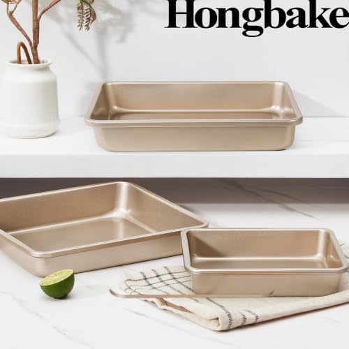 HONGBAKE Deep Baking Pans Set for Oven, Nonstick Rectangle Sheet Cake