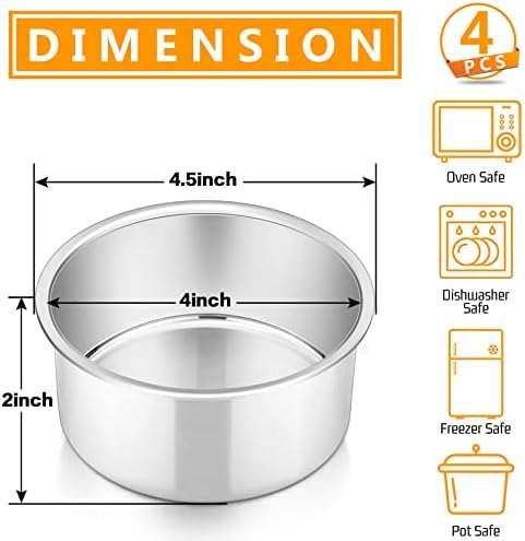 P&P CHEF 4 Inch Cake Pan, Stainless Steel Round Cake Pans, Silver &