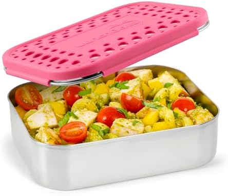 LunchBots Medium Uno Stainless Steel Kids Bento Box 1-Section Pink