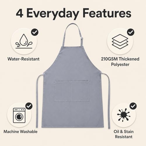 2 Pack Waterproof Kitchen Aprons with 2 Pockets, Black & Gray
