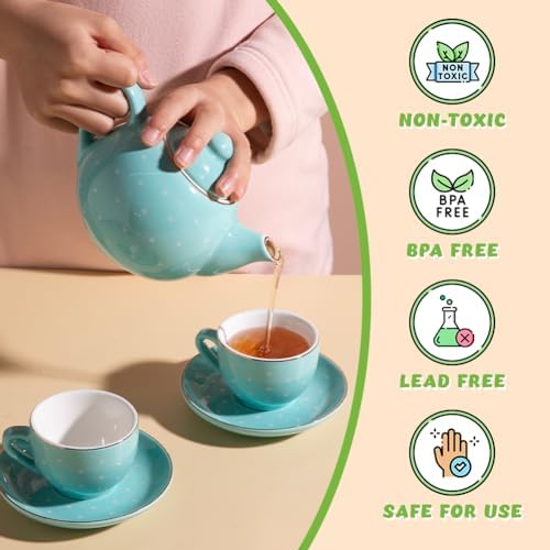 Sweejar Porcelain Tea Set for Little Girls,Kitchen Toys Tea Party Set