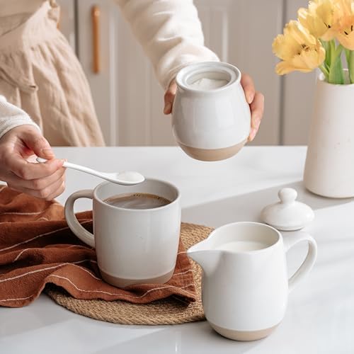 famiware 10oz Sugar Bowl & 13oz Creamer Set, Coffee Serving Set, White