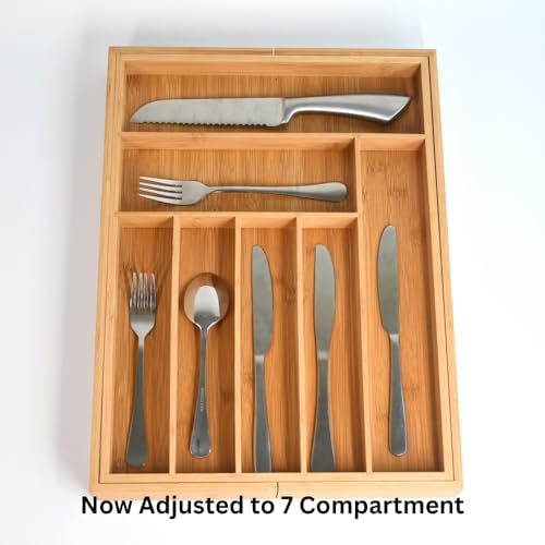 Bamboo Kitchen Drawer Organizer: Expandable Tray, Adjustable Cutlery