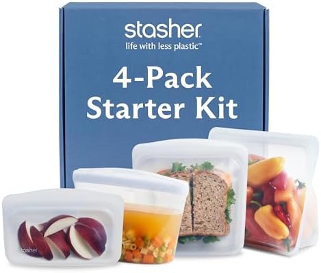 Stasher Premium Reusable Silicone Storage Bags, 4-Pack Starter Kit