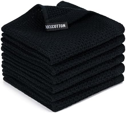 Kitchen Towels 6-Pack Kitchen Dish Cloths,100% Cotton,12x12 In,Black