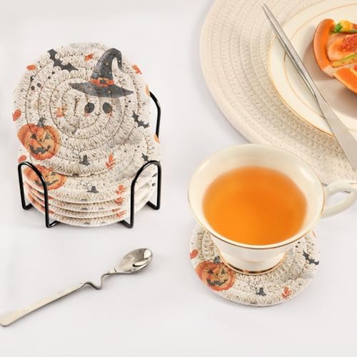 Cute Halloween Drink Coasters Set - 6 Pcs Minimalist Woven Coasters