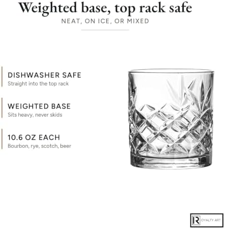 Royalty Art Kinsley Whiskey Glasses, Set of 4, 10.6 oz Crystal
