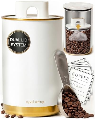 STYLED SETTINGS Vacuum Coffee Canister with Airtight Lid, White and