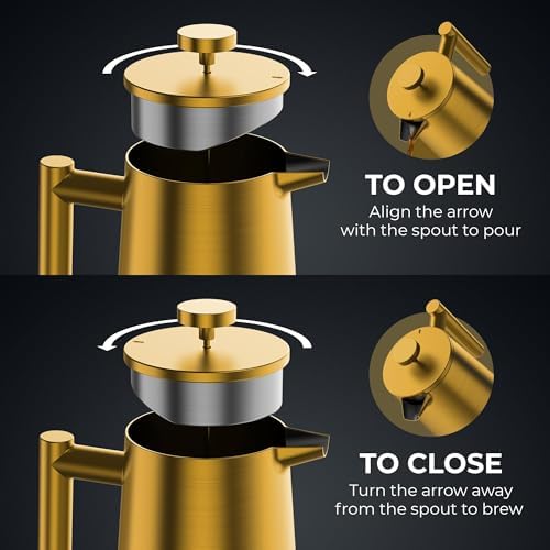 Stainless Steel French Press, 34 Oz, Gold