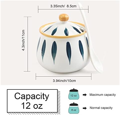 Ceramic Sugar Bowl with Lid and Spoon for Kitchen & Home, 12 Ounce