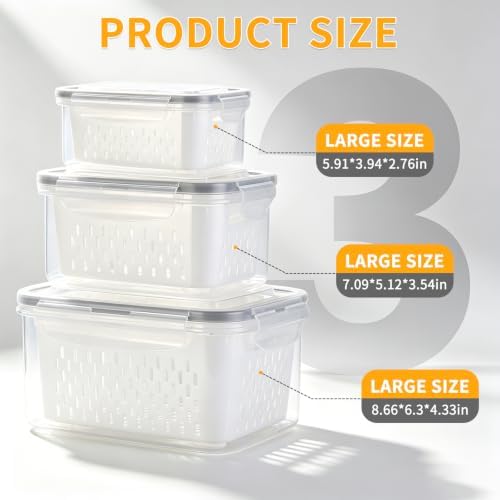 Salad Storage Containers for Refrigerator, 3 Pack