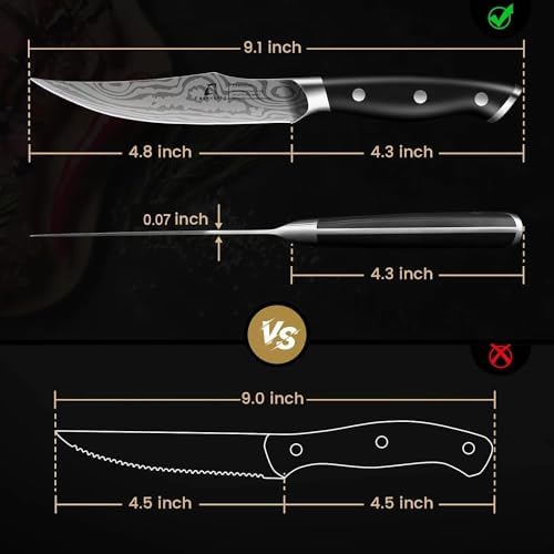 CoquusAid Steak Knives Set of 4, 4.8 Inch Fine-Edge Table Knives with