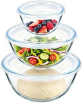 E-far Glass Mixing Bowls with Airtight Lids Set for Prep Salad Serving
