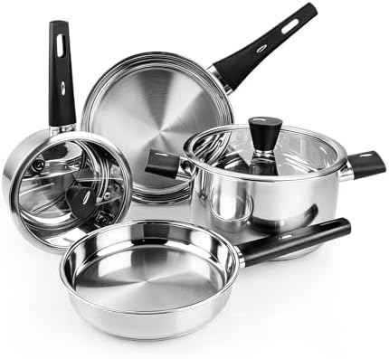 Meythway Stainless Steel Pots and Pans Set Non Toxic, 6PCs Kitchen Cookware Sets with Stay-Cool Handles, Dishwasher Safe&Compatible with All Stovetops(Gas,Electric&Induction)