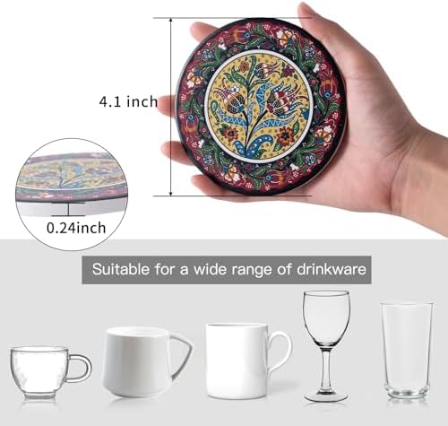 Ceramic Coasters Absorbent Non Slip 6pcs 4 Inch Coaster Turkish