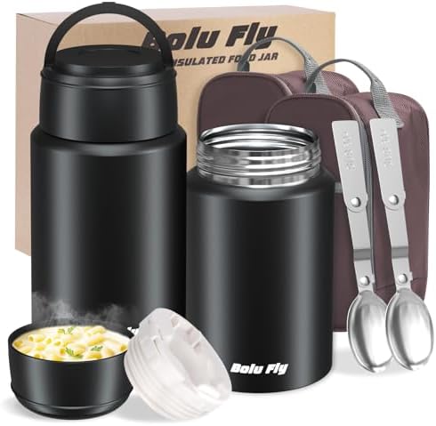 Insulated Food Jar Stainless Steel 2 Pack for Work & Travel Black
