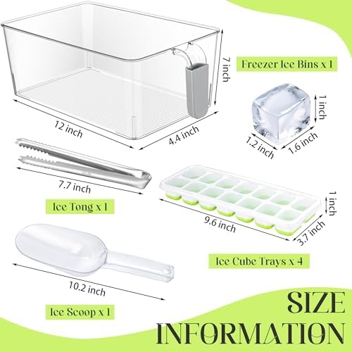 Aneco Plastic Freezer Ice Bin Set with Flexible Scoop Clear Storage