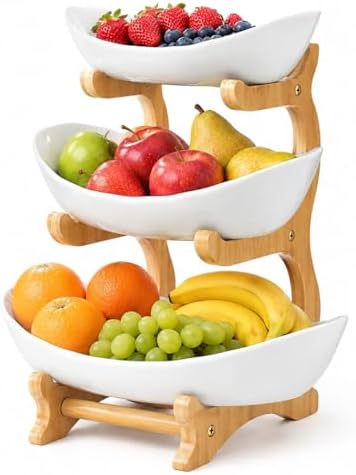 3-Tier Fruit Bowl Basket for Kitchen Countertop, Plastic Tiered Fruit