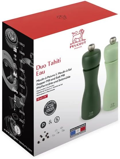 Peugeot Tahiti Salt and Pepper Mill Set, 6 in, Moss and Mint Green