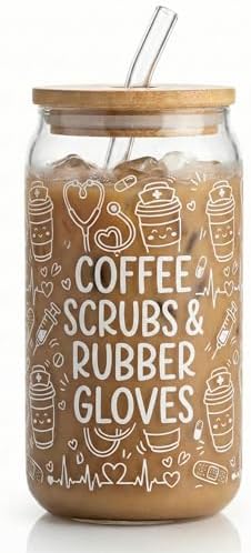 Funny Nurse Gifts for Women, 16oz Glass Tumbler with Bamboo Lid for RN