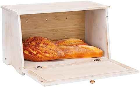 HOMEKOKO Vintage Wood Bread Box for Kitchen Counter, Food Storage Bin,White