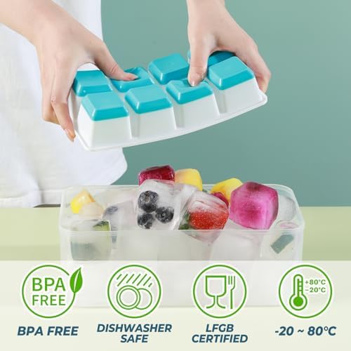 Large Ice Cube Trays with Lid, Jrisbo 2 Pack Stackable Silicone Ice
