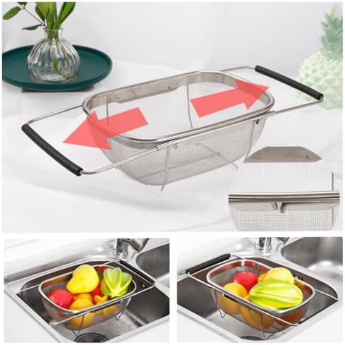 4qt Stainless Steel Oval Strainer Basket Colander, Over The Sink