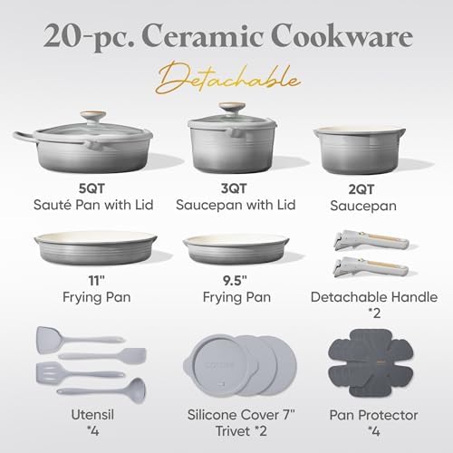 CAROTE 20pcs Titanium Cookware Set, Pots and Pans Set Detachable