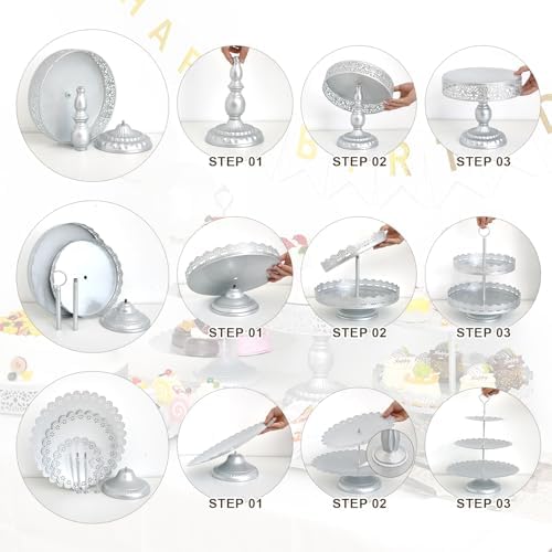 11Pcs Silver Cake Stand Set, Metal Dessert Table Display Set