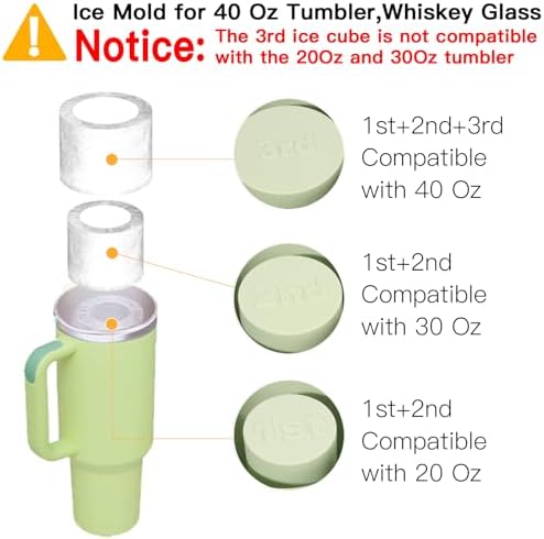 3 Pcs Silicone Ice Cube Tray for 30-40 Oz Tumblers with Lid and