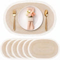 FAVE Boho Oval Woven Placemats Set of 6, Washable Table Mats with