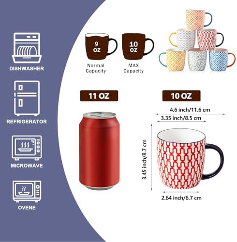 10 Oz Ceramic Coffee Mugs Set of 6