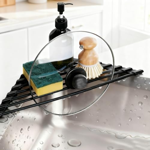 Credon Triangle Roll Up Dish Drying Rack, Black
