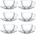 Glass Teacup and Saucer Set, 6 Pack Coffee Mug with Stainless Steel