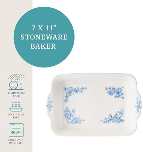 Rectangular Baking Dish with Lid, 7x11 Inch, Ceramic Stoneware, Floral