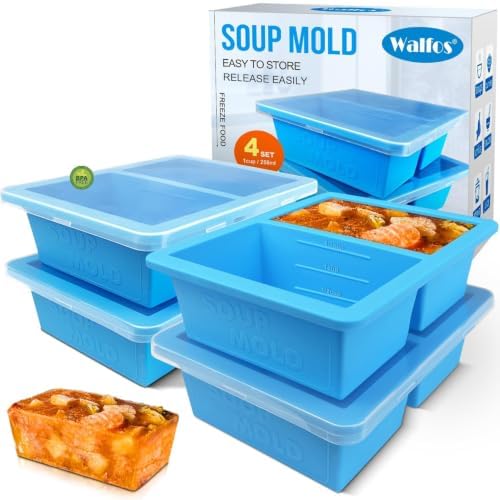 Walfos Silicone Freezer Tray with Lid - 1.5Cup Silicone Food Freezer