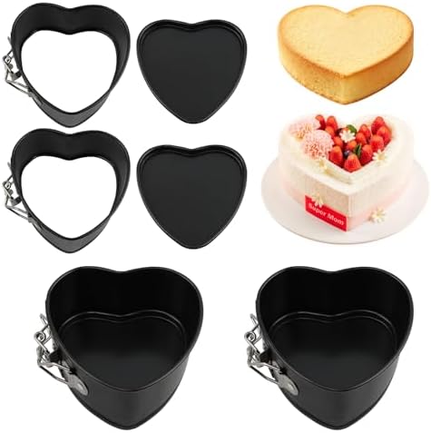 4 Inch Heart Springform Pans, Set of 4 Nonstick Mini Cheesecake Cake