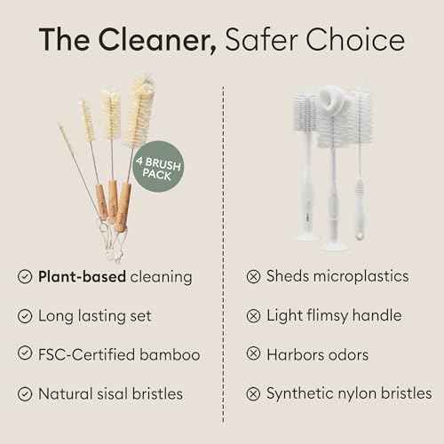 Vove Bottle Brush Set, 4 Natural Sisal Brushes, Bamboo Handles