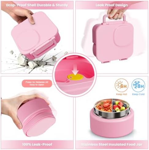 wiwens Kids Bento Lunch Box with Soup Thermo Food Lunch Container for