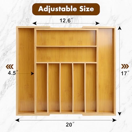 Bamboo Drawer Organizer, Expandable Flatware Cutlery Tray, 9 Slots
